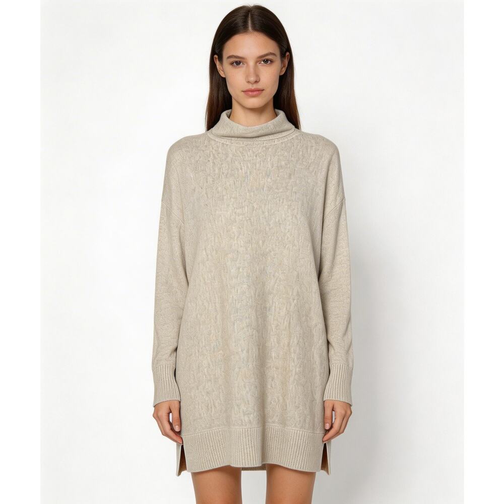 Ann Taylor Loft Beige Long Turtleneck With Side Slits Sz XS